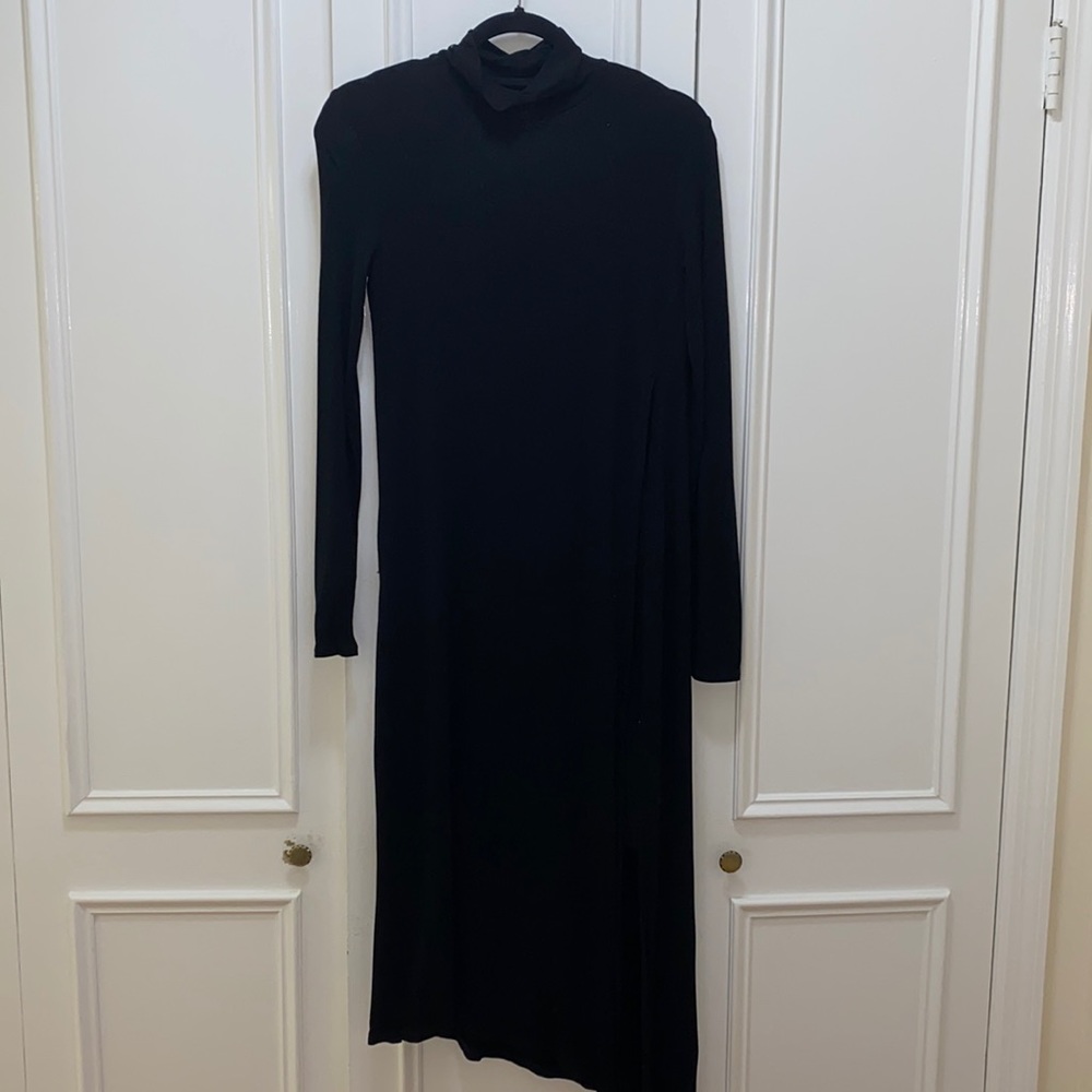 BCBG black mock neck midi dress